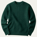 Men's Cashmere Merino Wool Blend Sweater in Green – Tailored Fit with Classic Cable-Knit Texture