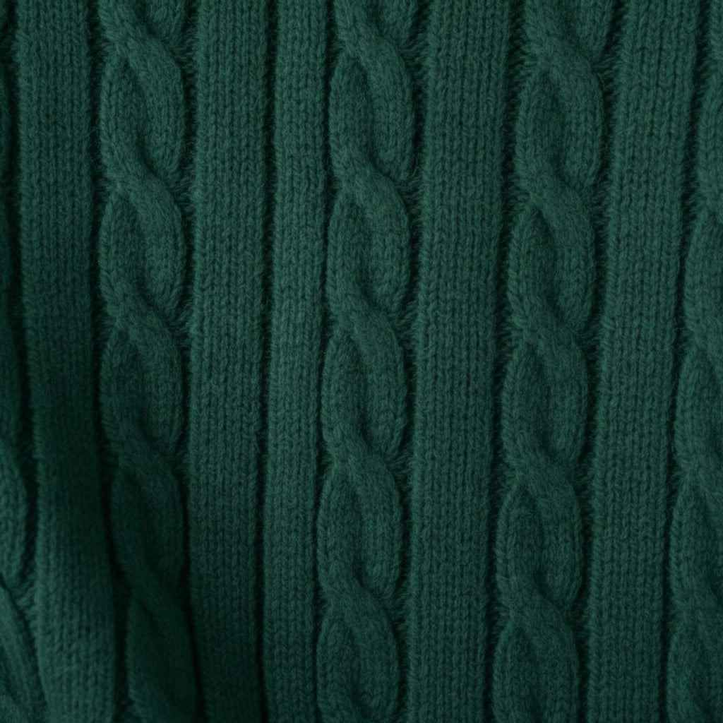 Men's Cashmere Merino Wool Blend Sweater in Green – Tailored Fit with Classic Cable-Knit Texture