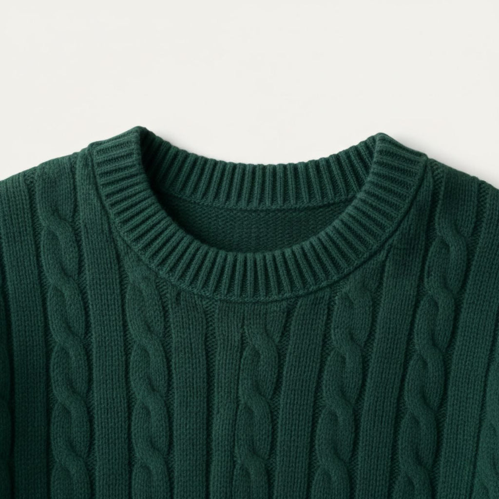 Men's Cashmere Merino Wool Blend Sweater in Green – Tailored Fit with Classic Cable-Knit Texture