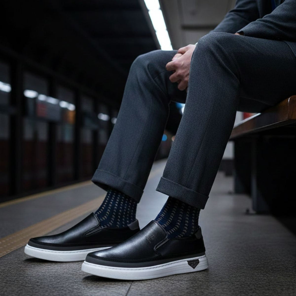 Men's Casual Slip-On Shoes in Genuine Leather – Comfortable Lightweight Footwear for Daily Wear and Travel