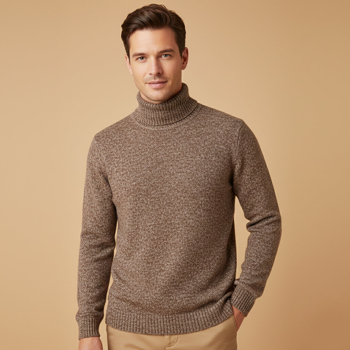 Men's Lightweight Merino Wool Turtleneck Sweater, Classic Fit for Layering, Soft Knit with Ribbed Cuffs