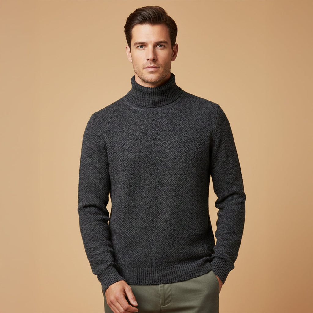 Men's Lightweight Merino Wool Turtleneck Sweater, Classic Fit for Layering, Soft Knit with Ribbed Cuffs