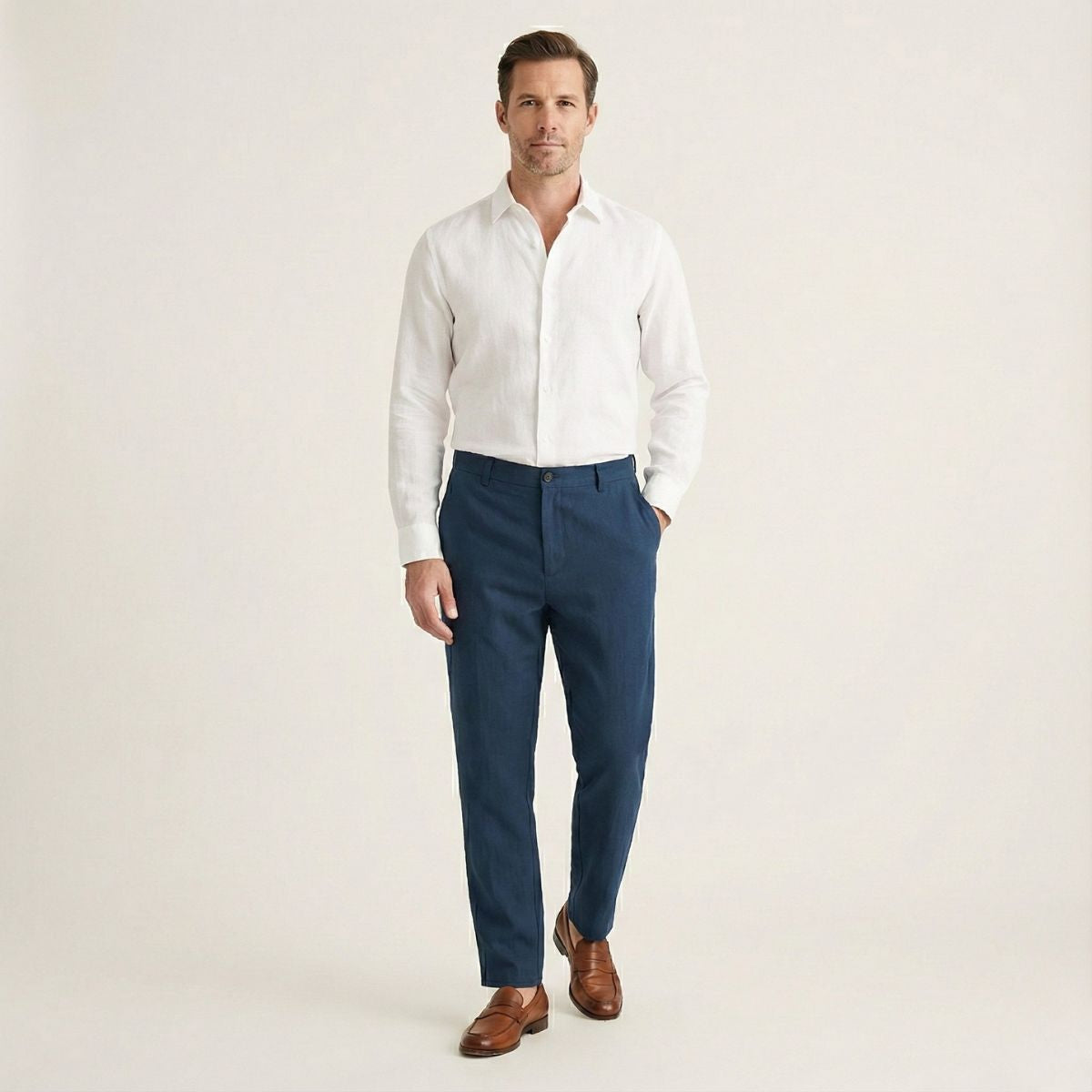 Men's Linen Capri Pants – Lightweight Breathable Summer Trousers with Relaxed Fit and Side Pockets