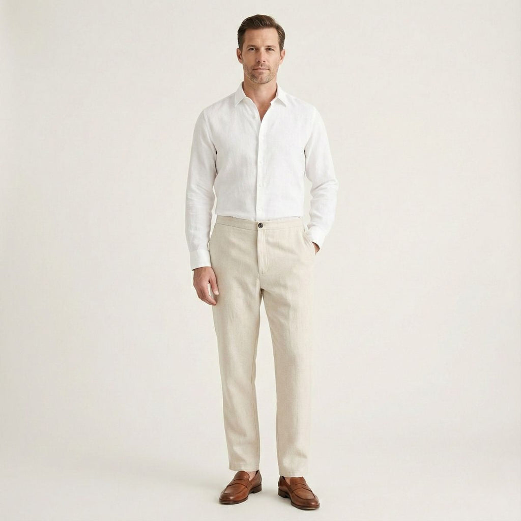 Men's Linen Capri Pants – Lightweight Breathable Summer Trousers with Relaxed Fit and Side Pockets