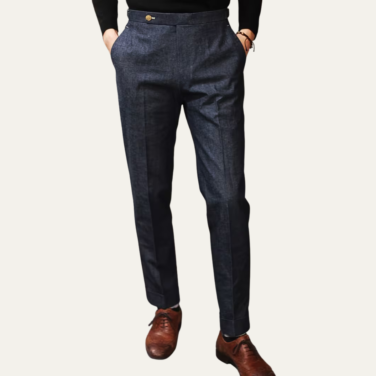 Men's Tailored Straight Leg Dress Pants in Navy Blue – Comfortable, High Waisted Slacks with Pockets for Business and Formal Wear