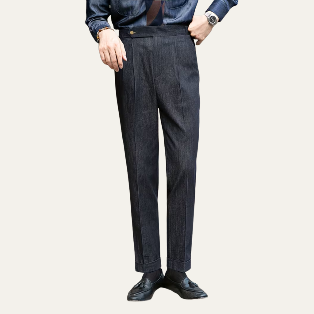 Men's Tailored Straight Leg Dress Pants in Navy Blue – Comfortable, High Waisted Slacks with Pockets for Business and Formal Wear