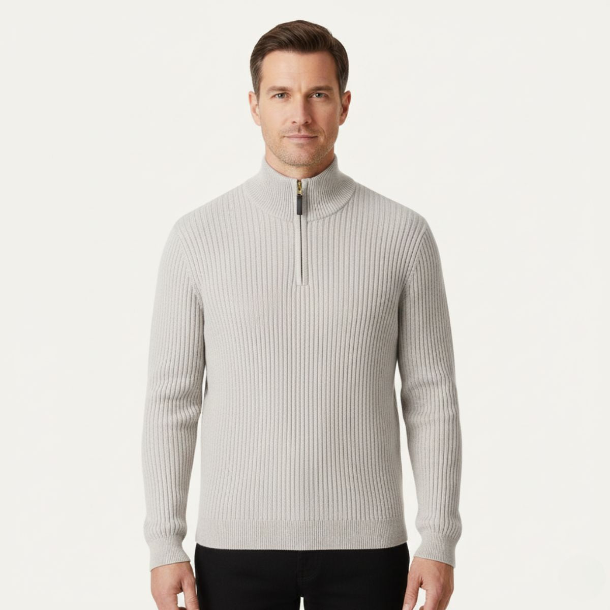 Oslo Quarter Zip Sweater for Men – Tailored Fit, 100% Premium Cotton, Classic Cable Knit Design
