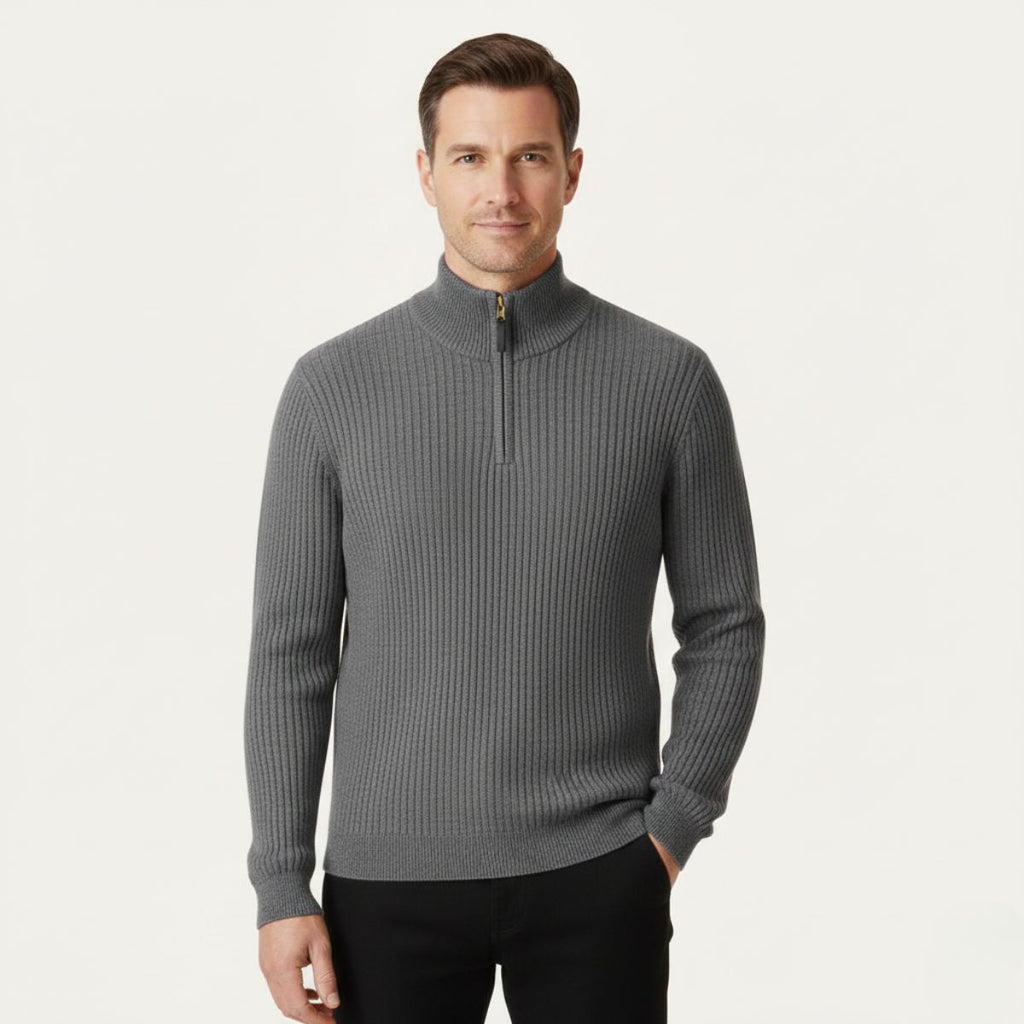 Oslo Quarter Zip Sweater for Men – Tailored Fit, 100% Premium Cotton, Classic Cable Knit Design