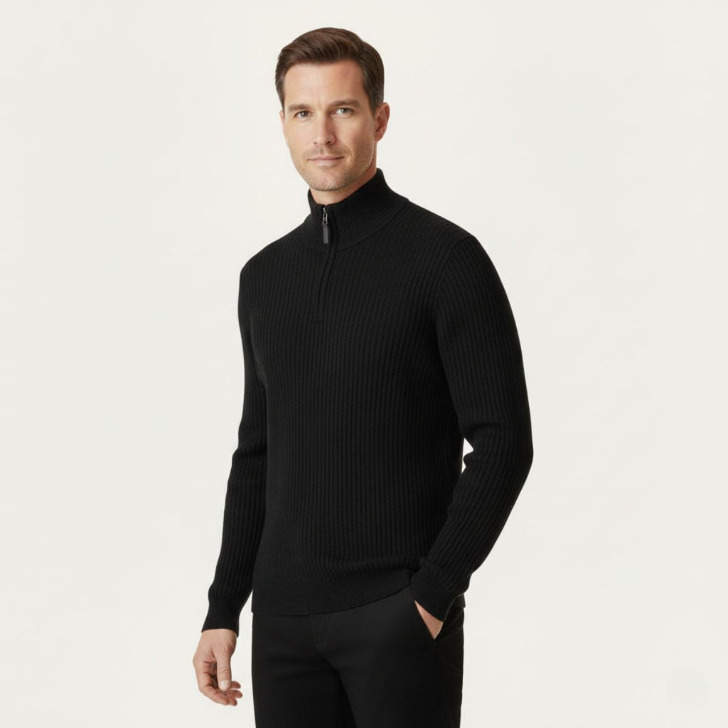 Oslo Quarter Zip Sweater for Men – Tailored Fit, 100% Premium Cotton, Classic Cable Knit Design