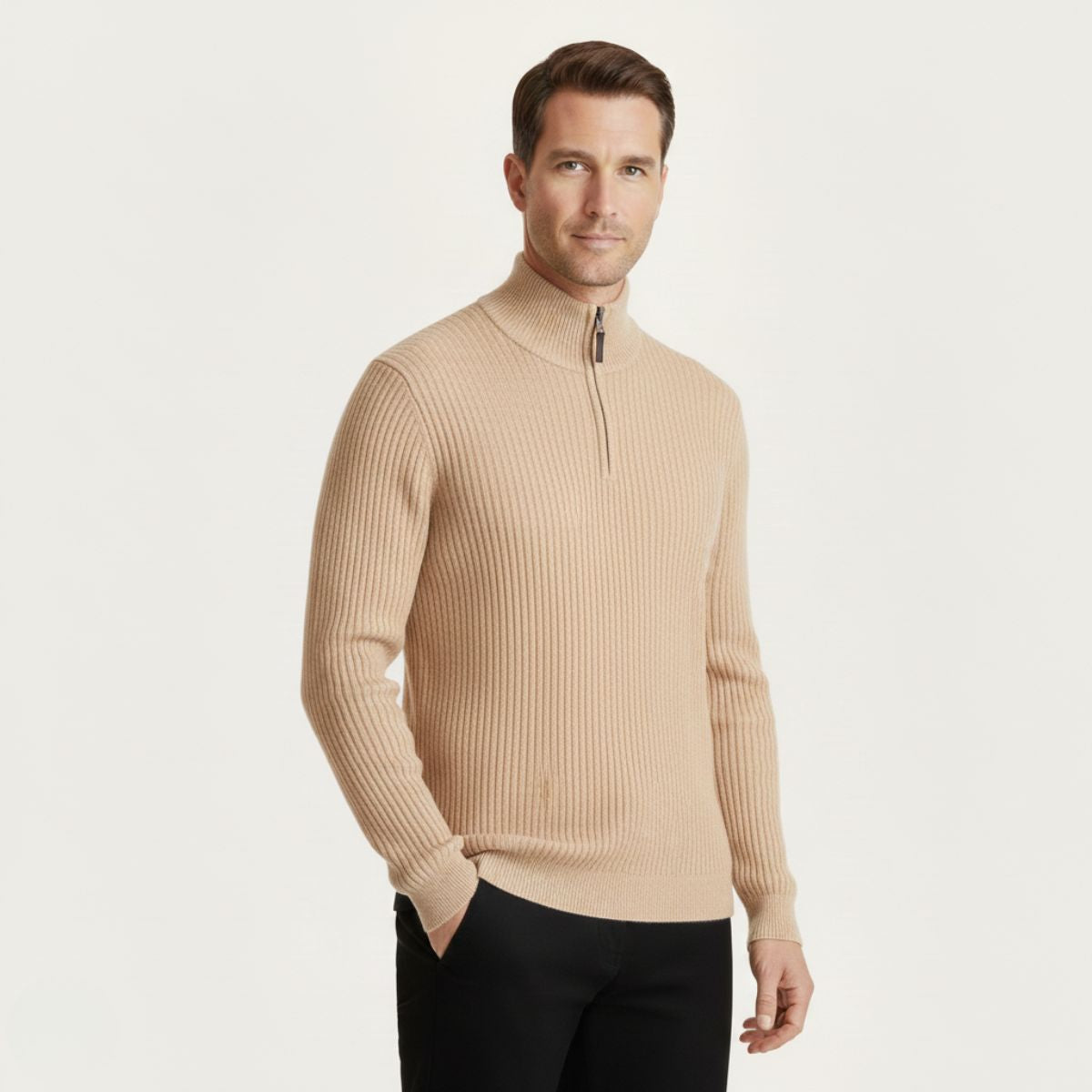 Oslo Quarter Zip Sweater for Men – Tailored Fit, 100% Premium Cotton, Classic Cable Knit Design
